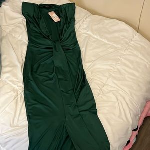 Dark green Deep V-Neck Sleeveless Midi Dress,size Medium